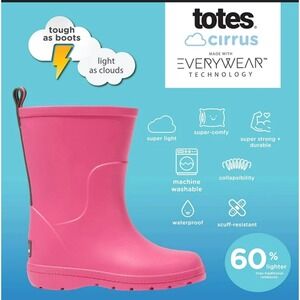 Totes Cirrus Kids Waterproof Pink Rain Boots Everwear Technology Pull On Sz 2-3